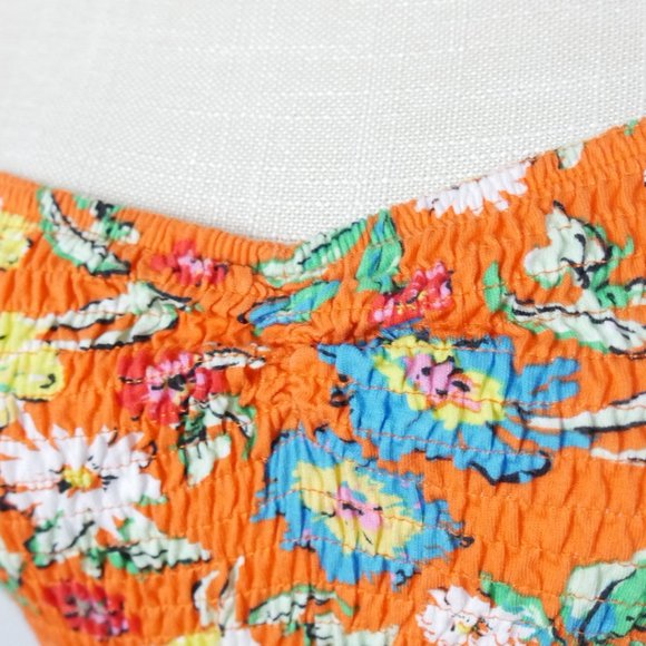 NWT Zara Orange Floral Crop Top Short Bubble Puff Sleeve Large - Picture 8 of 14